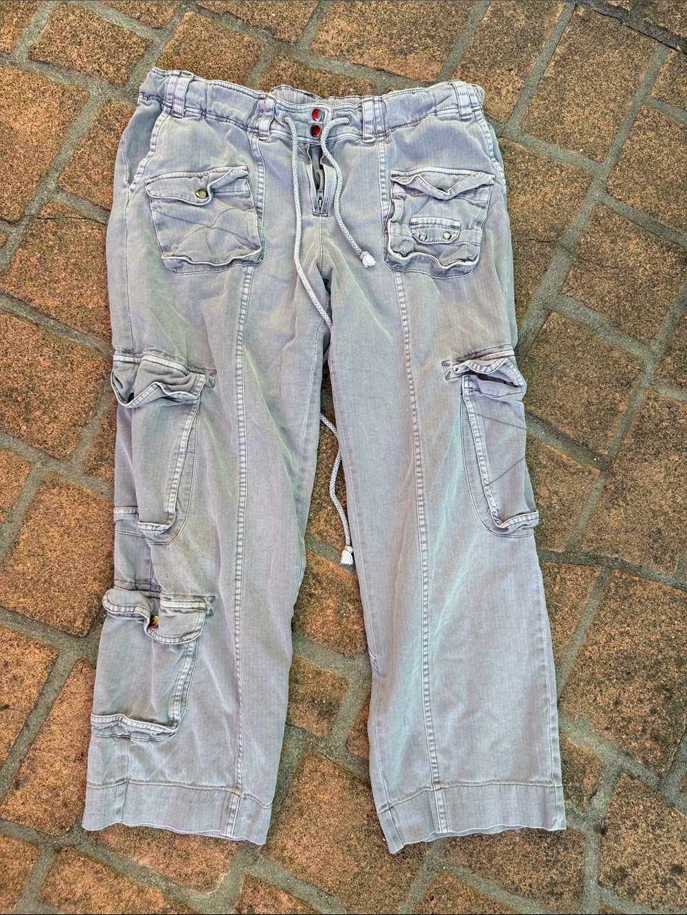 Free People Light Gray Relaxed Cargo Jeans with Drawstring
